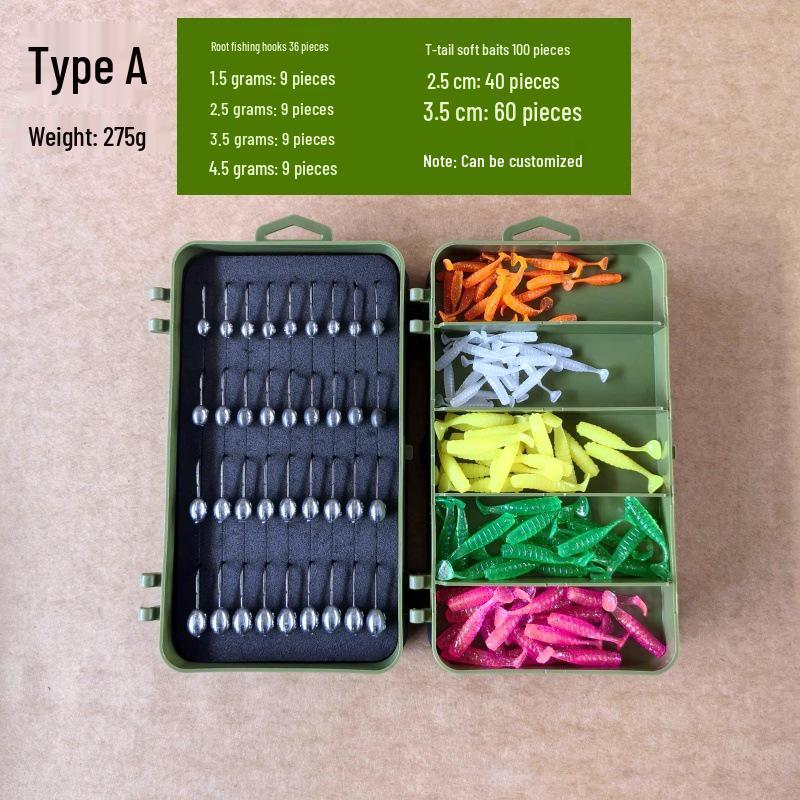 Reinforced T-tail Soft Bait Set with Long Cast Hooks for Bass Fishing