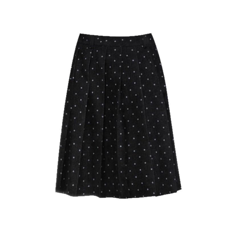 Elegant Women s Winter Pleated Polka Dot Midi Skirt Medium чёрный