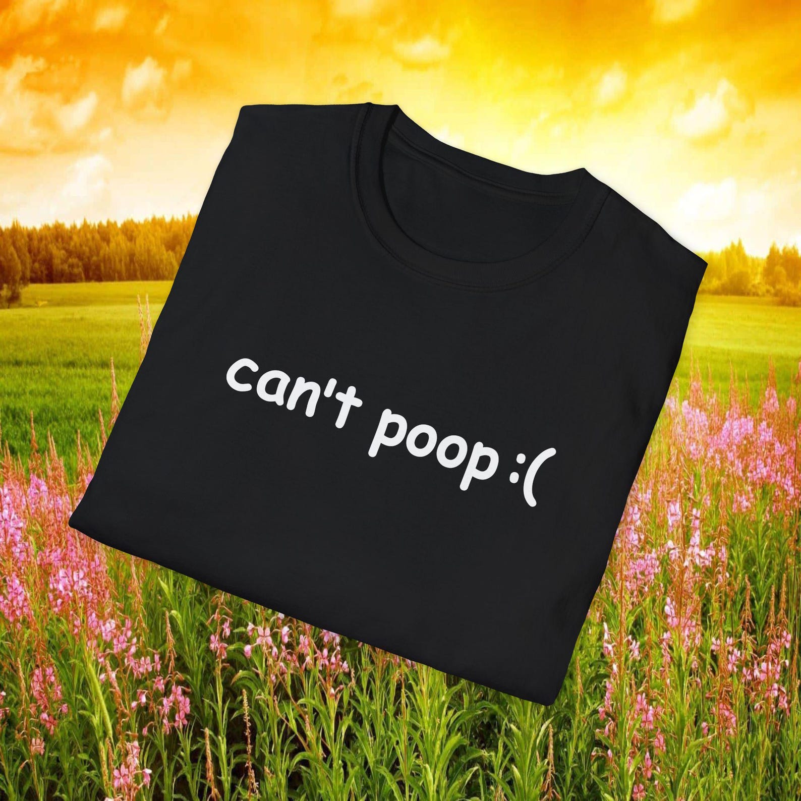 can t poop :( T-Shirt | Funny Text Tee, Bathroom Humor, Minimalist Shirt 4XL