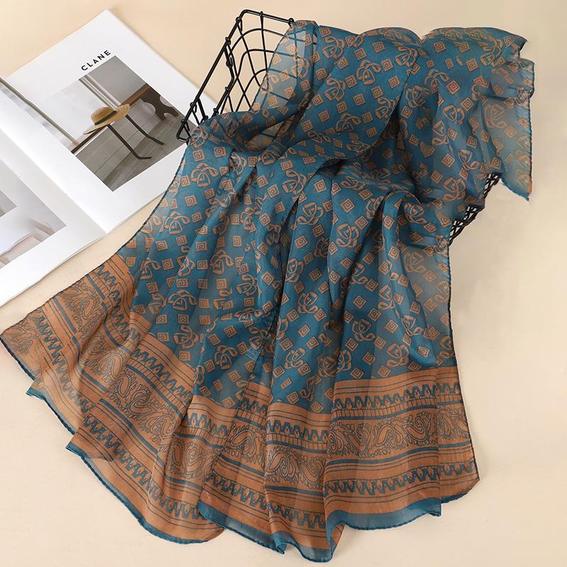 New Printed Chiffon Hijab Scarf Women Camping Sun Protective Bandanas Beach Sarong Towels Summer Muslim Veil Wrap Foulard