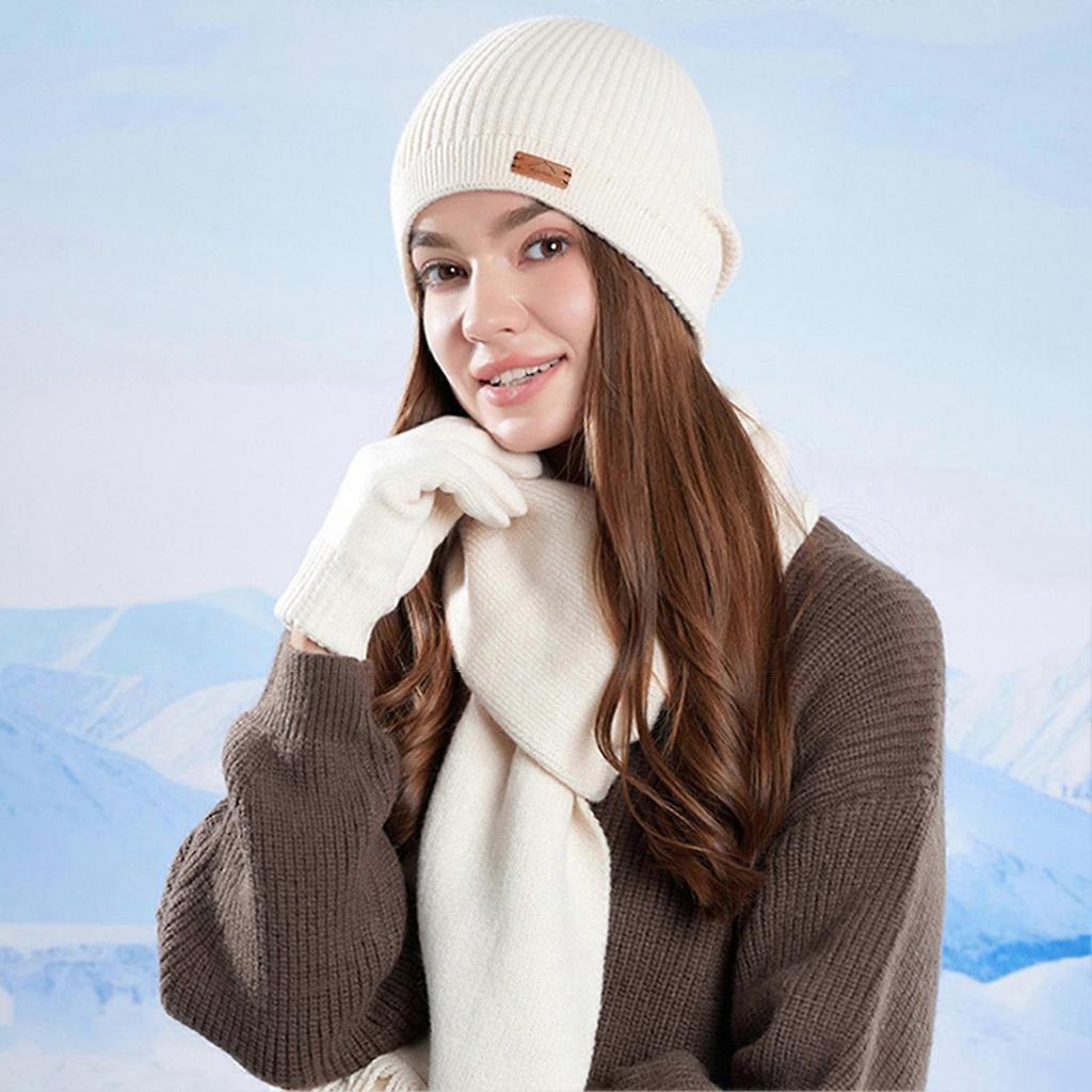 Women'S Winter Scarf Hat Gloves Set Thickened Knit Touch Screen Compatible Warm
