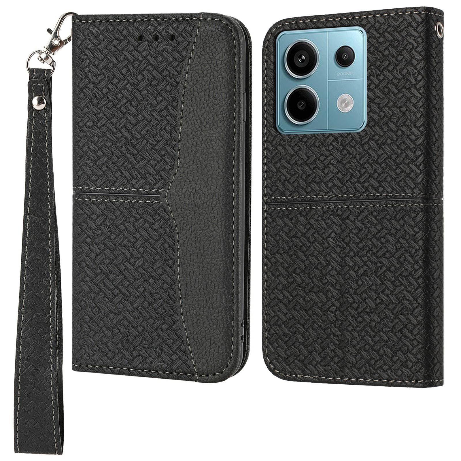 

For Xiaomi Redmi Note 13 Pro 5G/Poco X6 5G Case Woven Texture PU Leather Wallet Phone Cover Black