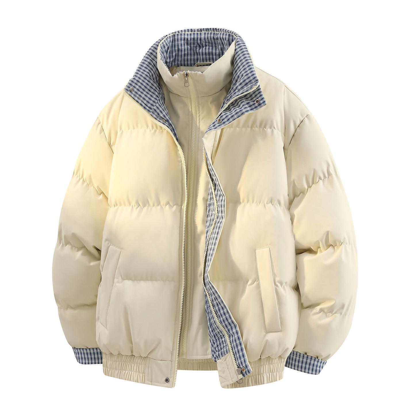 Men s Plaid Stand-Up Collar Cotton Jacket - Trendy Color-Block Puffer in Couple Style XX-Large