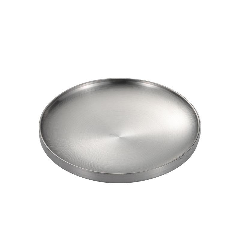Household Double-layer Heat Insulation 304 Stainless Steel Plate, Disc, Flat-bottomed Dinner Plate, Dish, Flat Plate Barbecue European Style