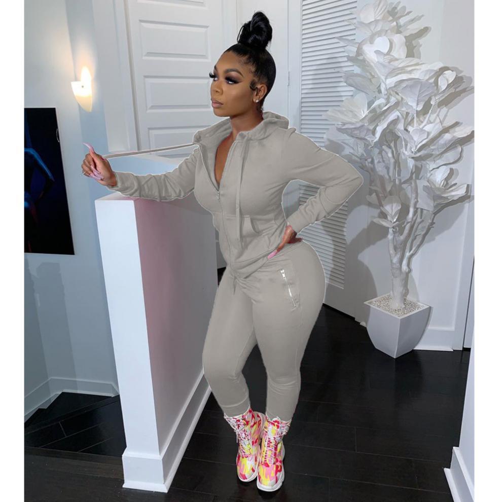 2025 Fall/Winter Women's Casual Solid Color Sportswear: Zipper Pocket Two-Piece Set