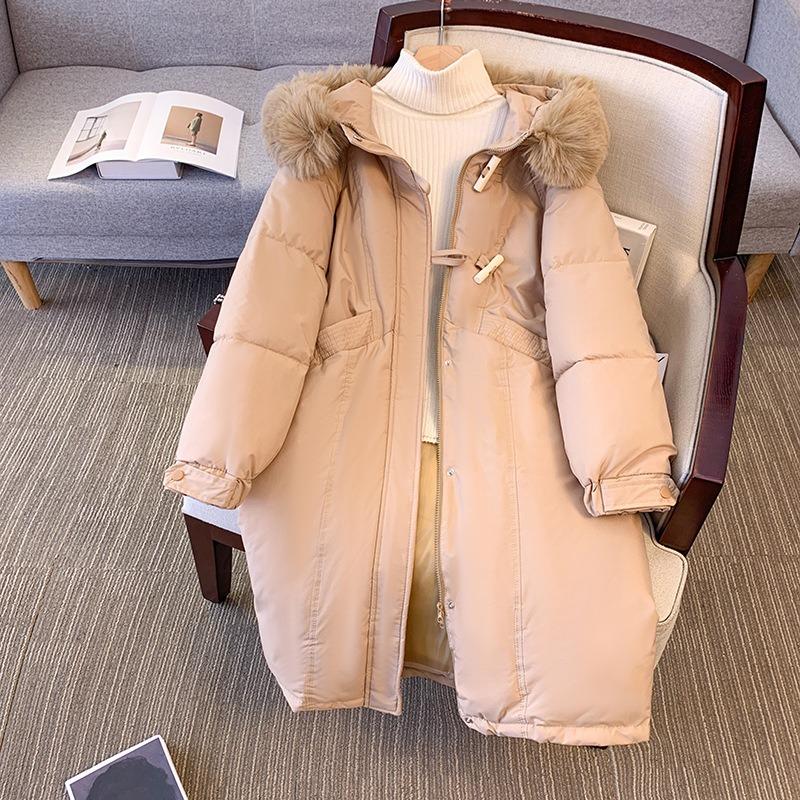 

Новая женская теплая утолщенная хлопковая одежда с меховым воротником, капюшоном, длинная до колена, хлебная одежда, повседневная универсальная одежда на хлопковой подкладке L suggestion [145-165] catties хаки