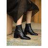 New autumn and winter leather shoes women's thick heel middle heel leather black short boots spring and autumn women's shoes soft leather Martin boots