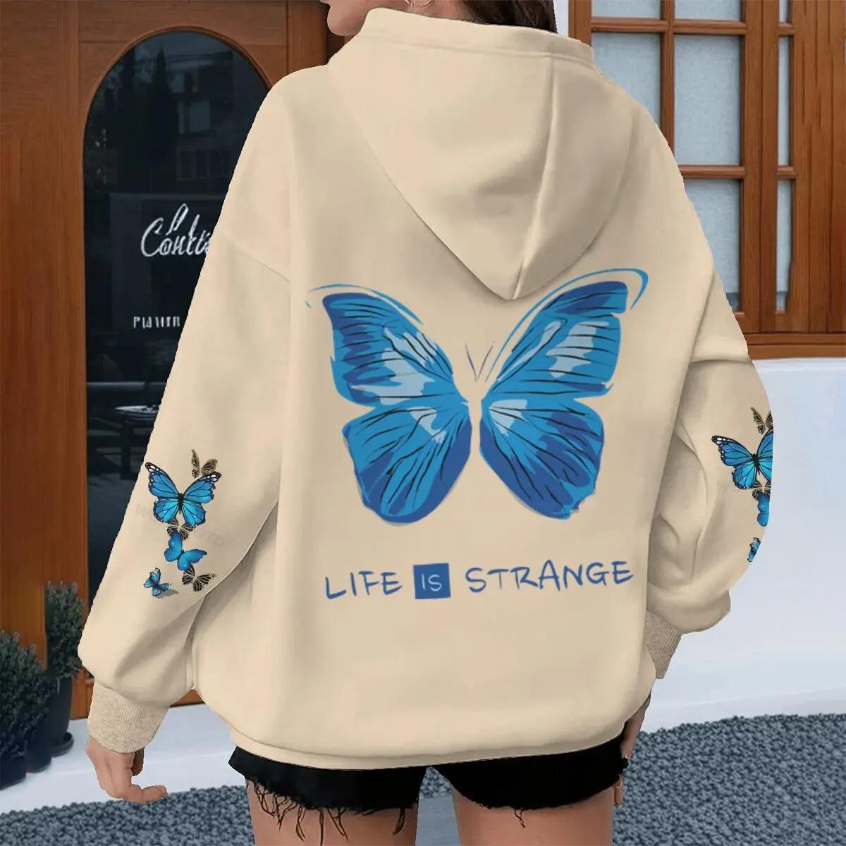 

2026 Blue Butterfly Women Men Casual Street Hooded Long Sleeve Butterfly Lover Gifts Streetwear Fashion Butterfly Trend Unisex Hoodie 4XL чёрный