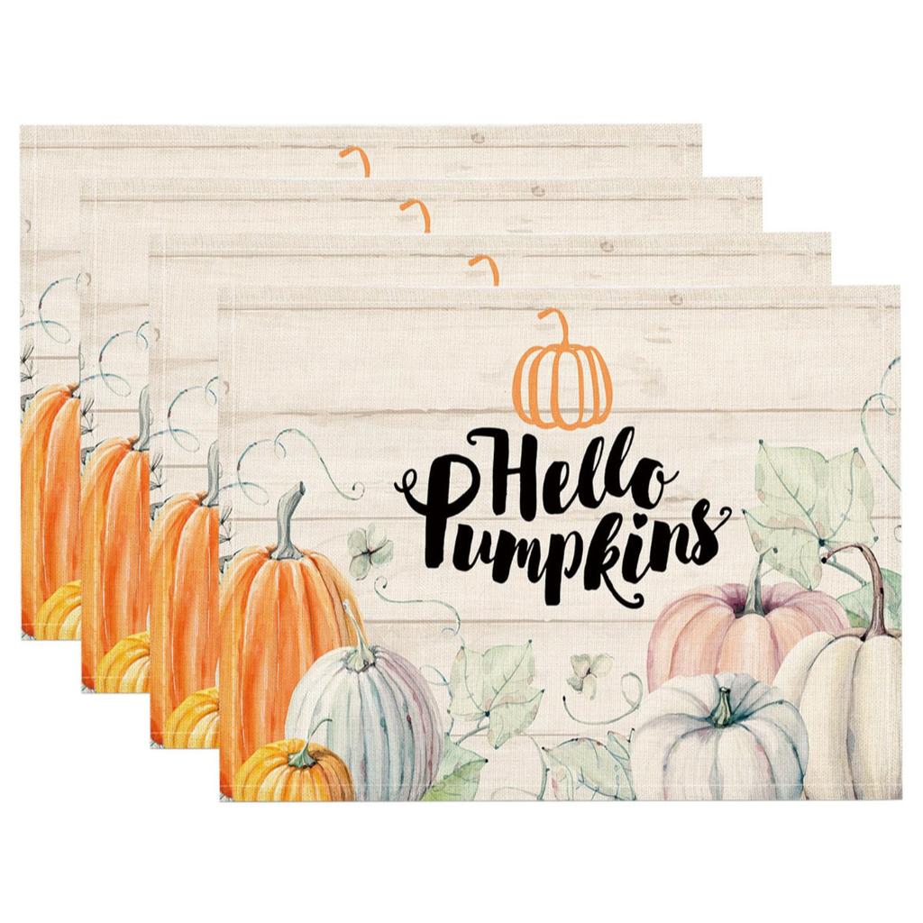 Thanksgiving Design Placemats Linen Rectangular Table Mats Heat Resistant for Dining Kitchen Autumn Festival Atmosphere Placemat