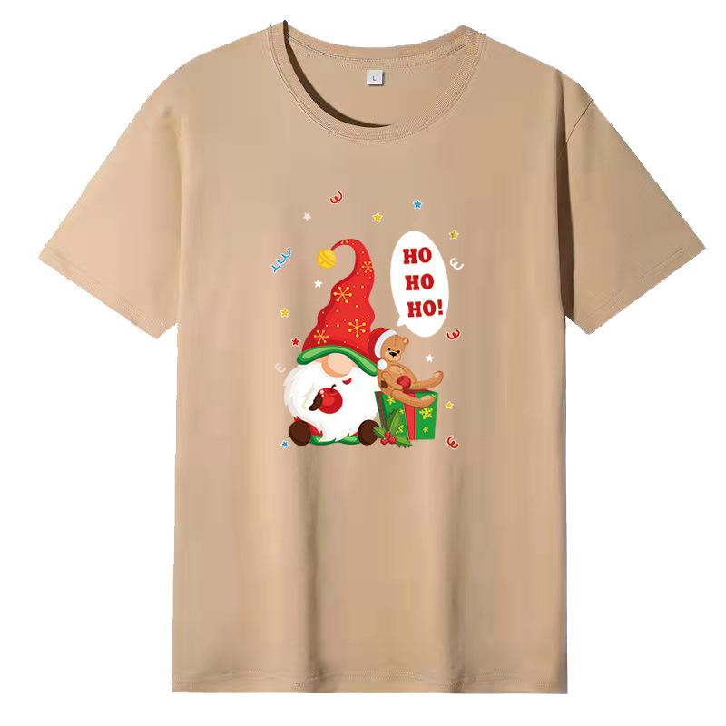 Weihnachts-Stil Lockeres Rundhals-Basisshirt mit Weihnachtsmann-Druck Reine Baumwolle Kurzarm-T-Shirts Herren