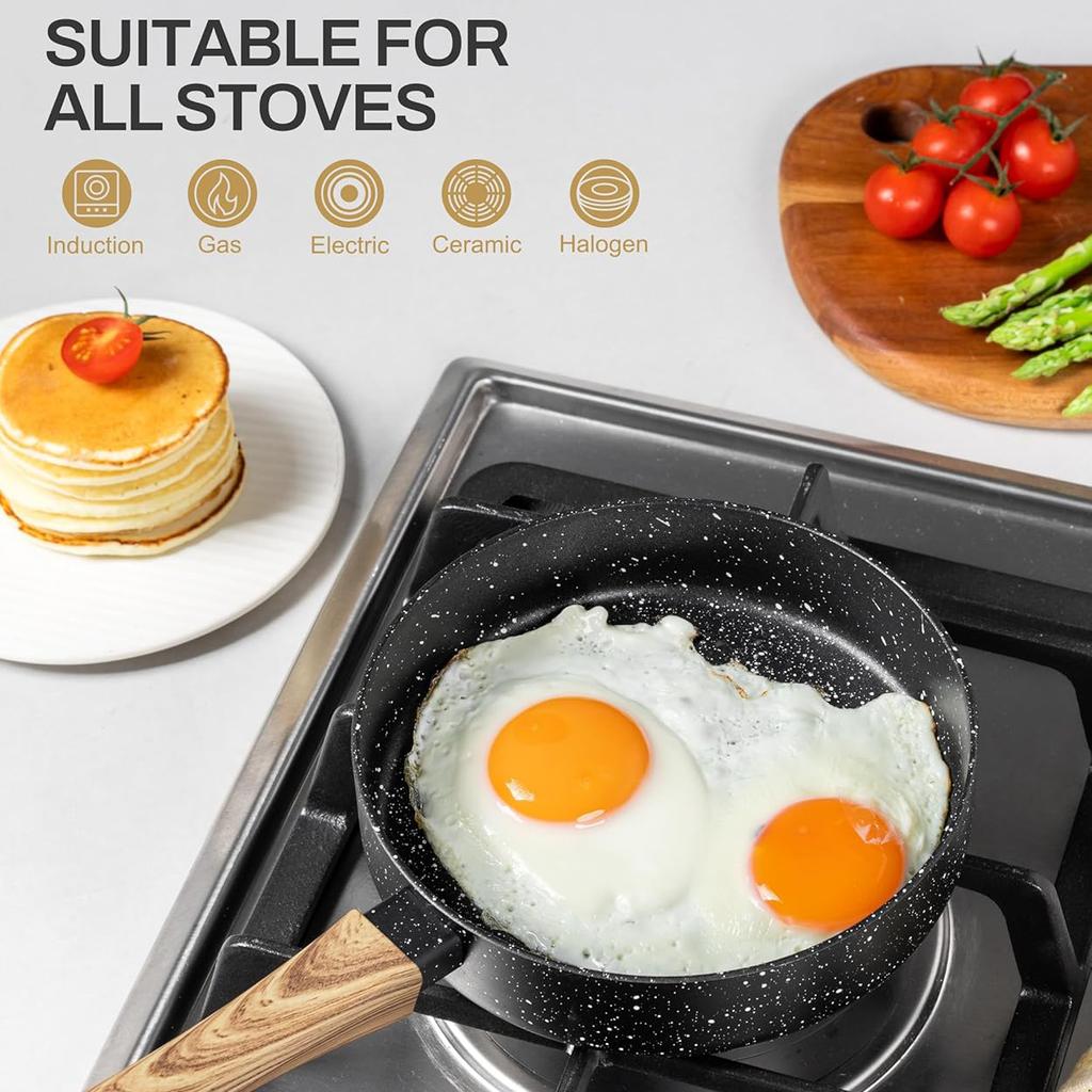 MICHELANGELO Non Stick Frying Pans with Stay-Cool Handle Small Grilling Pan Fried Egg Cooker Induction Cookware