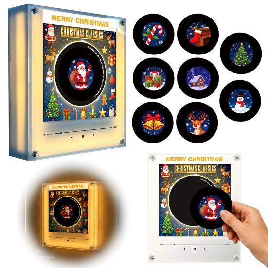 Magnete per Giradischi con Luce Notturna, Magnete per Frigorifero in Vinile, 9 Dischi Programmabili, Memoria da 128MB, Nessuna Musica, Luce LED Personalizzabile, Personalizzazione Magnetica NFC