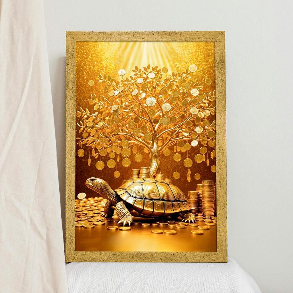 ArtX Paper Money Tree Painting For Vastu, Golden Money Tree Frame For Wall