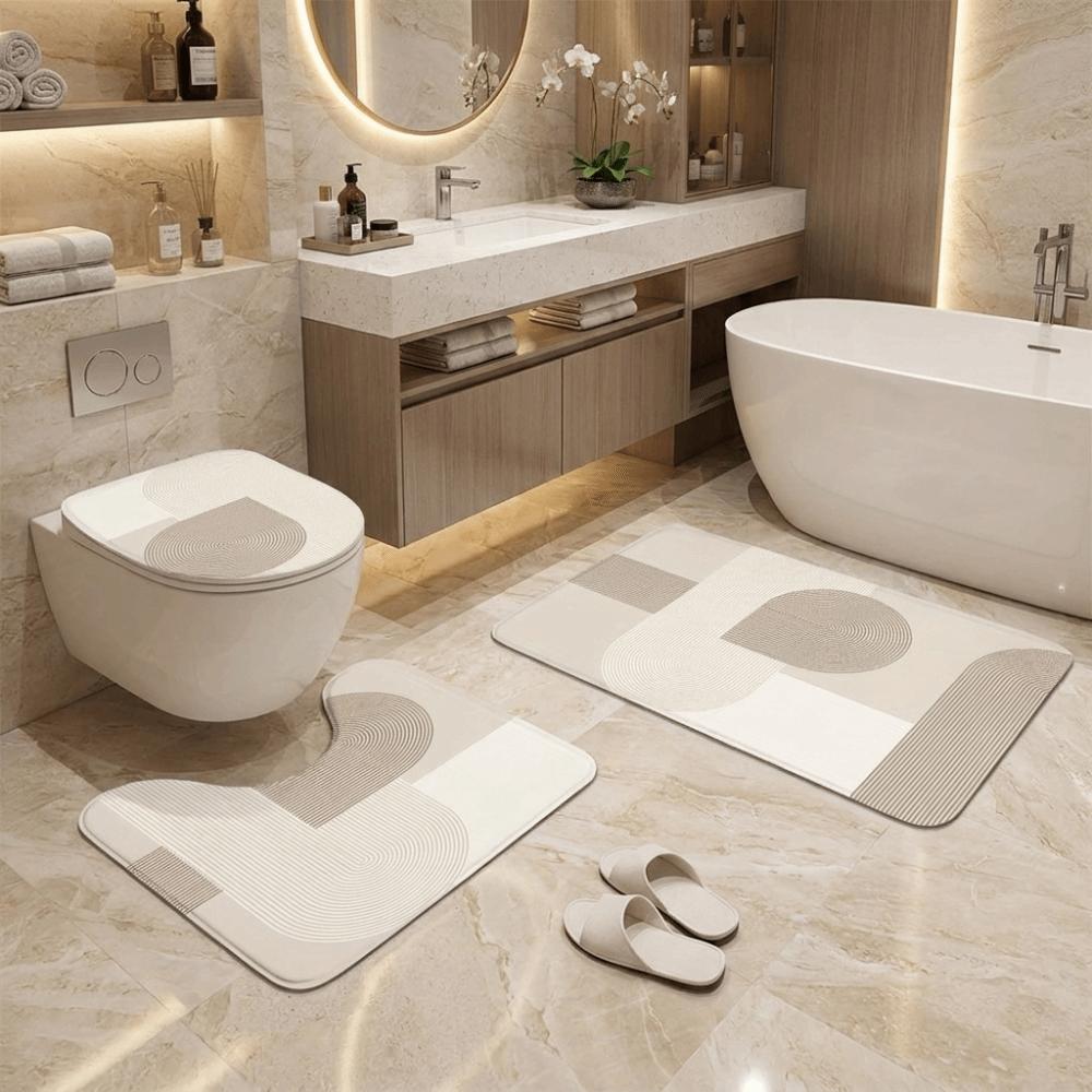 3PCS/SET Marble Pattern Bathroom Mat Super Absorbent Toilet Lid Cover Bath Mat Set  Bathroom