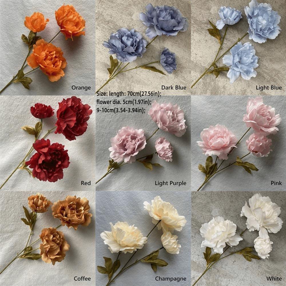 3 Heads Lifelike Flowers Multicolor Faux Flower Peony Peony Artificial Flower  Home Decoration