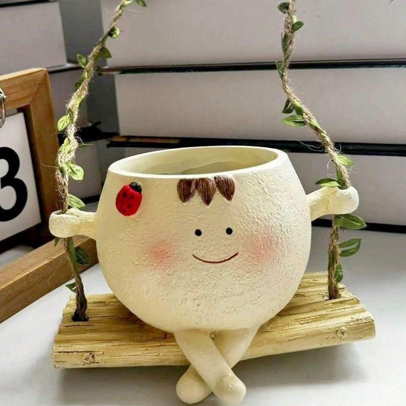 Resin Modern Minimalist Cartoon Pattern Cross-border New-style Cute Succulent Swing Flower Pot Craft Creative Home Decor Planter