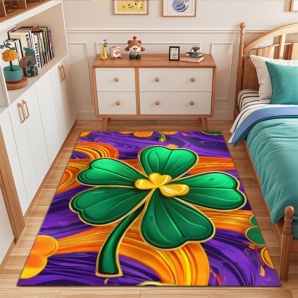 Green Clover with Swirling Colors Patterned carpet, suitable as a non slip play mat for the living room and bedroom sofa