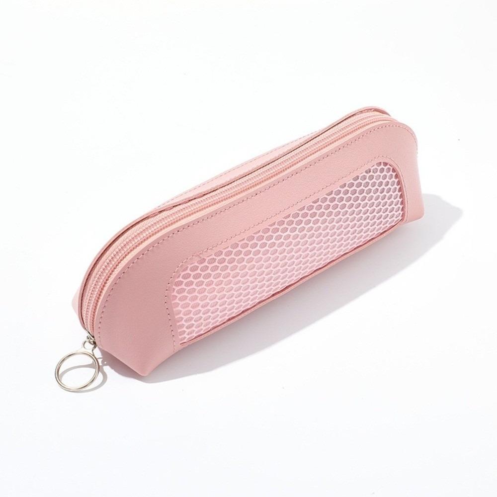 

Large Capacity Pen Bag Double Sided PU Leather Stationery Bag New Pencil Case School Office рожевий