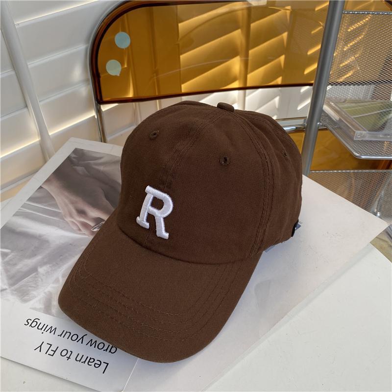 Versatile letter R brown baseball cap women spring and autumn niche Internet celebrities wear stylish sunscreen cap tide
