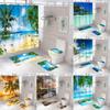 3D Seascape Beach Theme Shower Curtain Sets Toilet Cover Bath Mat Carpet Rugs Bathroom Drapes Shower Curtain Set With Hooks