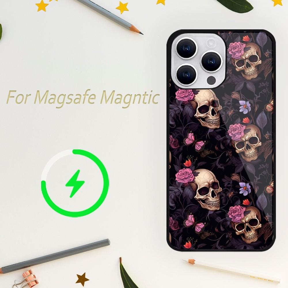 

Роскошный чехол для телефона Skull Dead Flowers для iPhone 15 14 13 12 11 Plus Pro Max Magsafe Magnetic Wireless Charger iPhone15plus