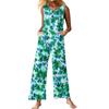 Women's Fashion Casual Button Sleeveless Jumpsuit Floral Flower Print Cotton Pocket Jumpsuit