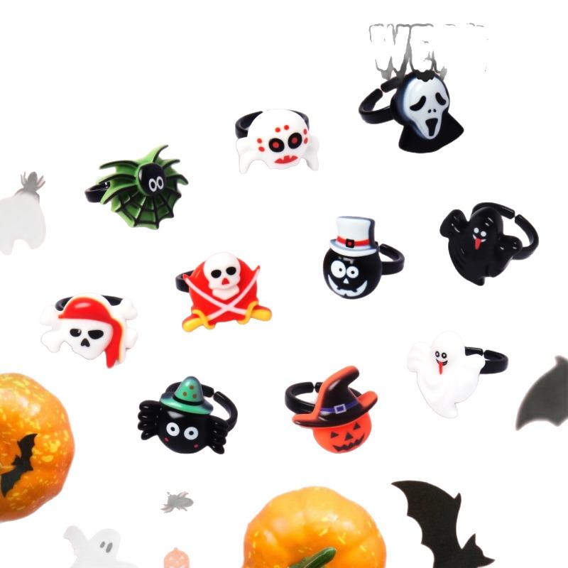 10pc Creative Halloween Themed Rings Halloween Party Decoration DIY Party Gifts Event Crazy Gatherings Assorted Spooky Props Set