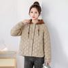 Diamond lattice down cotton jacket women's short autumn and winter new light and light padded cotton jacket hooded padded jacket