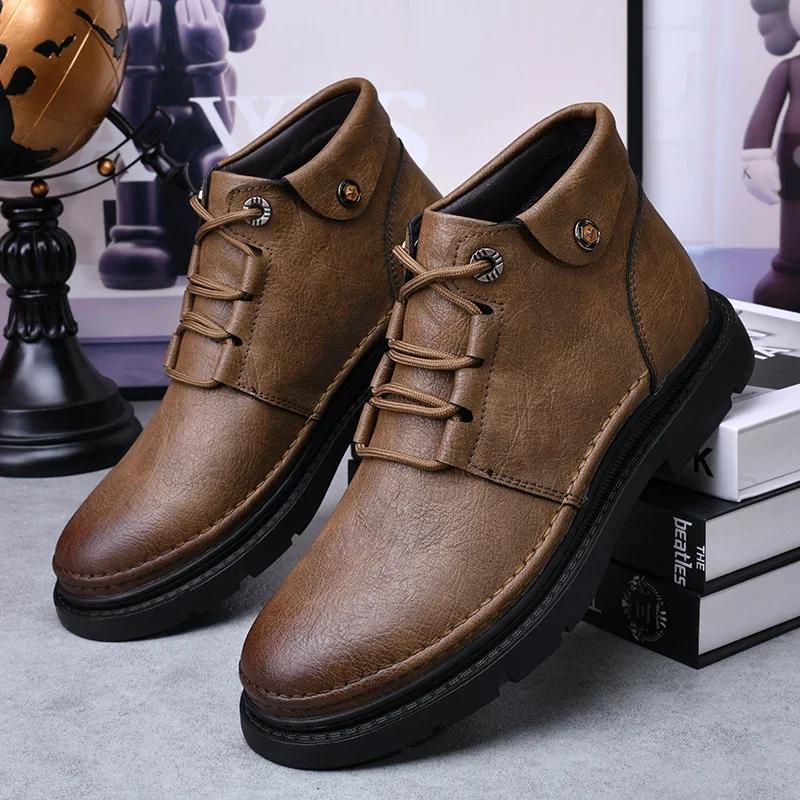 Fashion Men Boots Leather Tooling Shoes Classics Men's Winter Boot Leisure Work Shoes Retro Style Casual Footwear Zapatillas Para Hombre