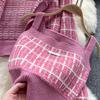 Süßes Mädchen Elegantes gestricktes 3-teiliges Set für Frauen Kurze Strickjacke Niedliche Weste Minirock Weiblicher Vintage Hohe Taille Plaid Partyanzug