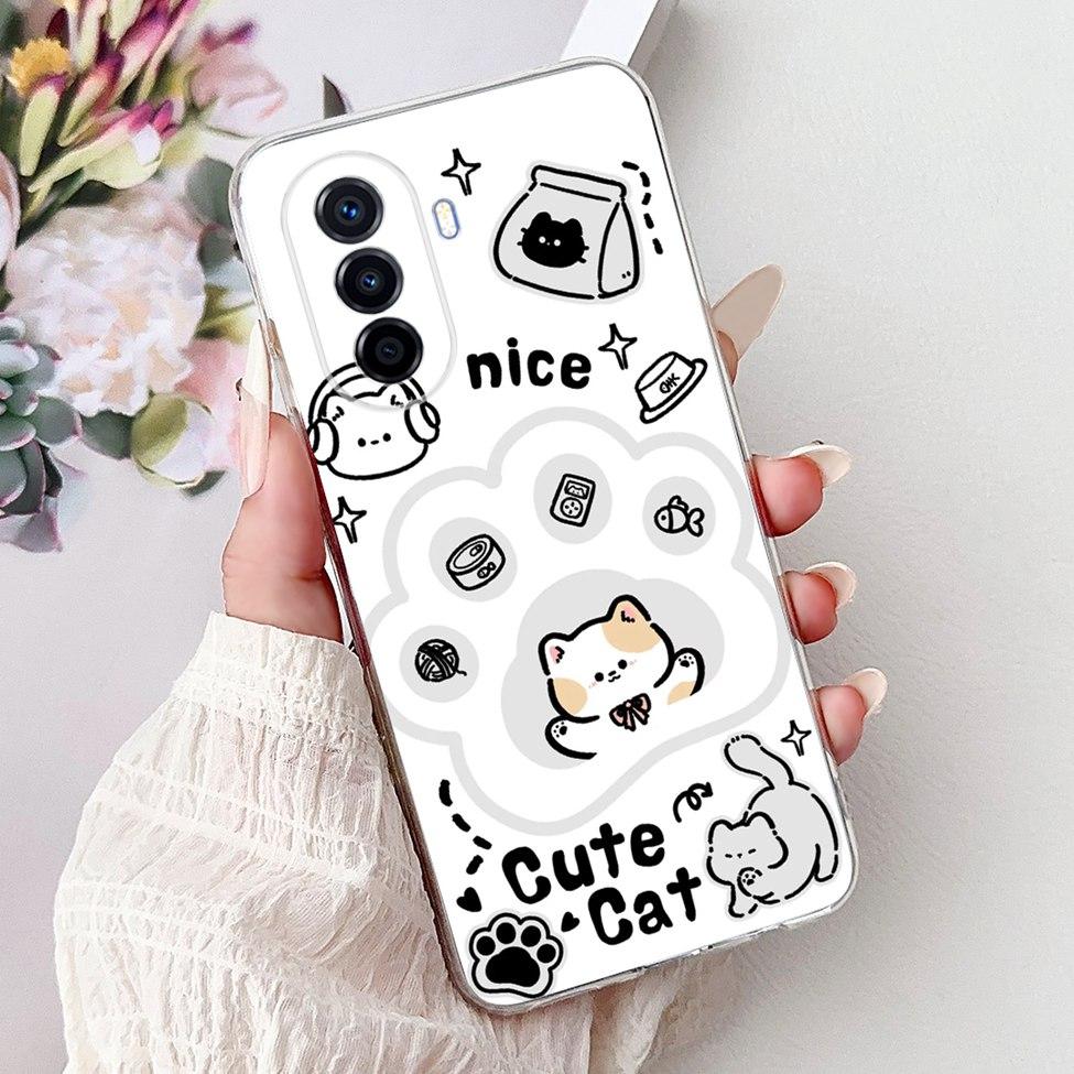 Clear For Huawei Nova Y70 Plus Case Cover Cute Cat Fashion Cool Painted Phone Case For Huawei Nova Y70 MGA-LX9 MGA-LX9N MGA-LX3
