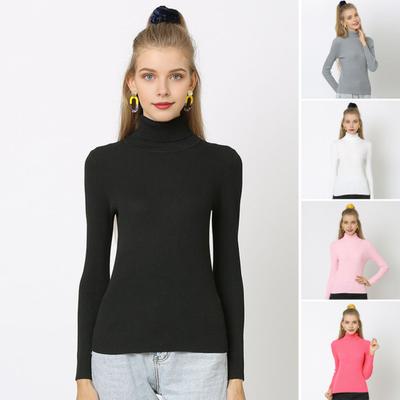 Women Tops High Collar Long Sleeve Slim Fit Elastic Knitting Tops Solid Color Pullover Tops Daily Wear