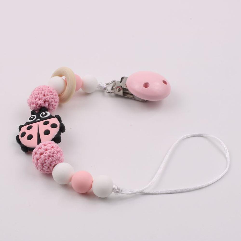 Baby Pacifier Holder Chain Insect-shaped Silicone Teether Clips Drop Prevention Soother Leash with Chewable Links for Newborns