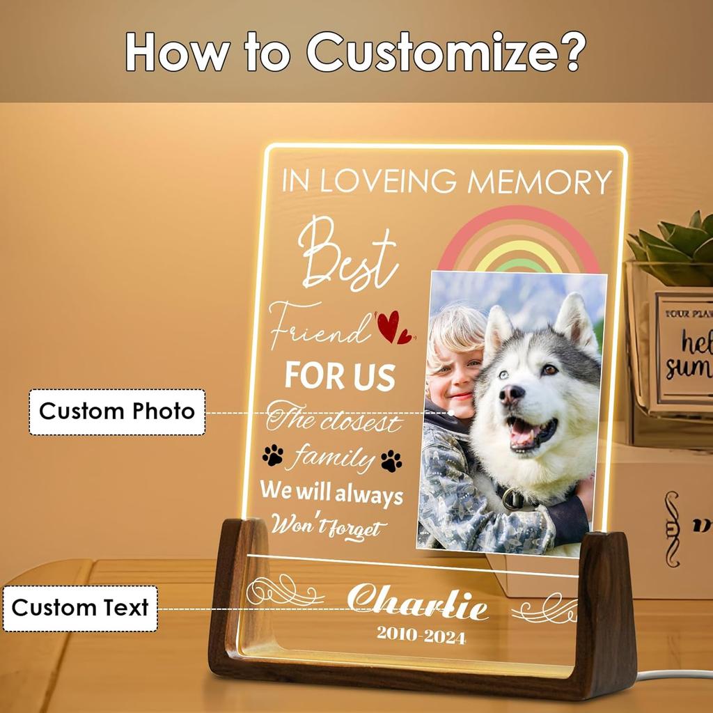 Personalized Pet Memorial Acrylic Night Light Custom Photo Name Engraved Sympathy Gift For Loss Of Pet Remembrance Decoration