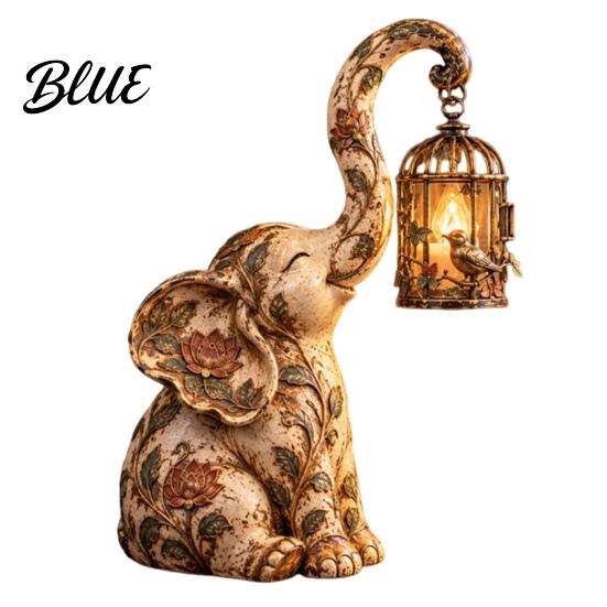 Elephant Lantern Decor Vintage Lantern Decorative Light Resin Retro Table Lamp with Bird Cage Desk Light Design for Home Decor Creative Desktop