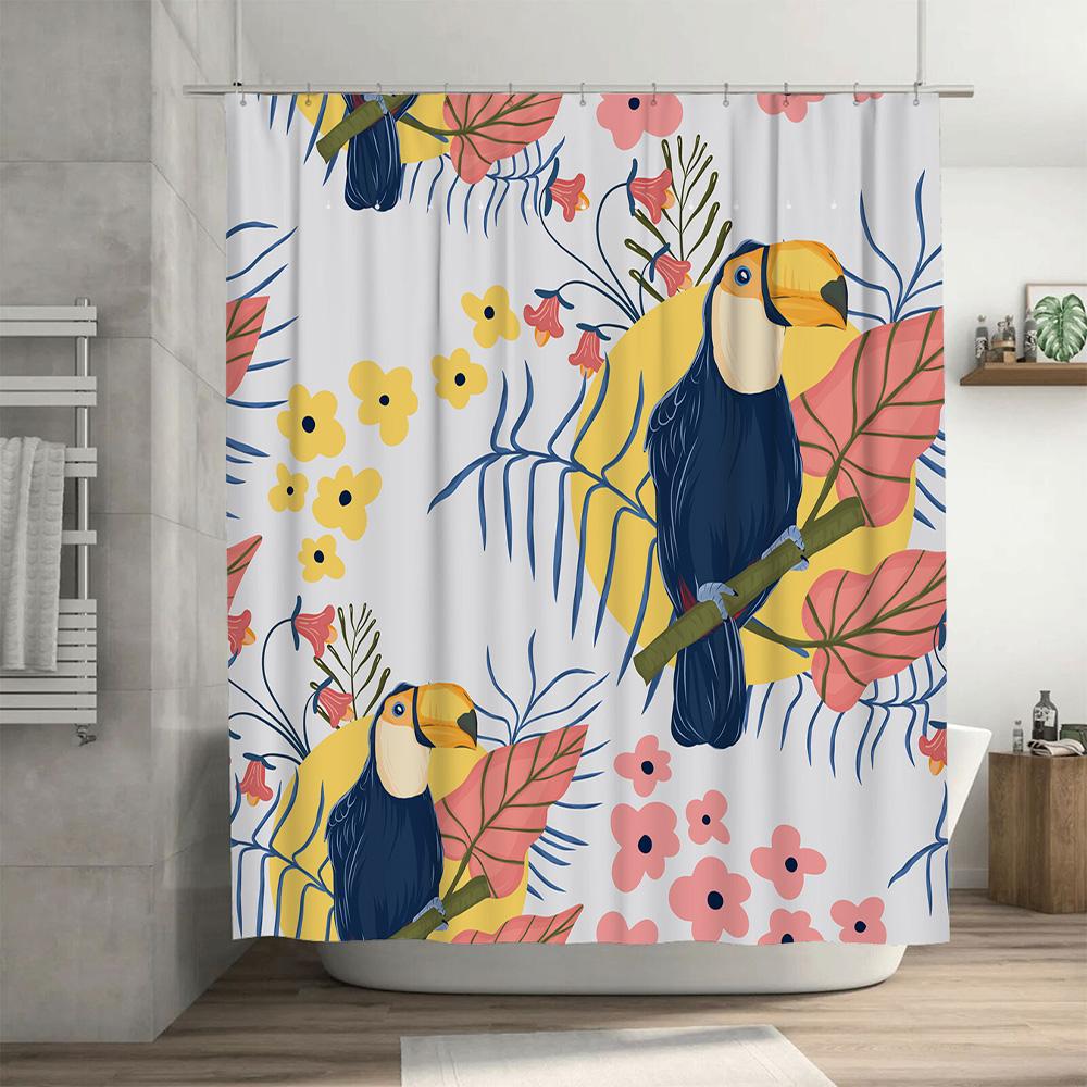 Bright Blue Macaw Bird Floral Shower Curtain For Bathroom Decoration Modern Bath Linen 3D Printed Customizable Size Available In