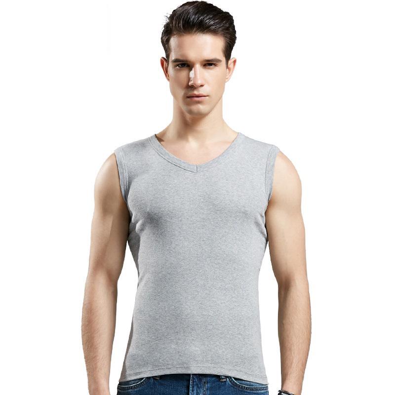 Men s Wide Shoulder V-Neck 100% Cotton Sleeveless Vest for Summer and Fitness XL серый