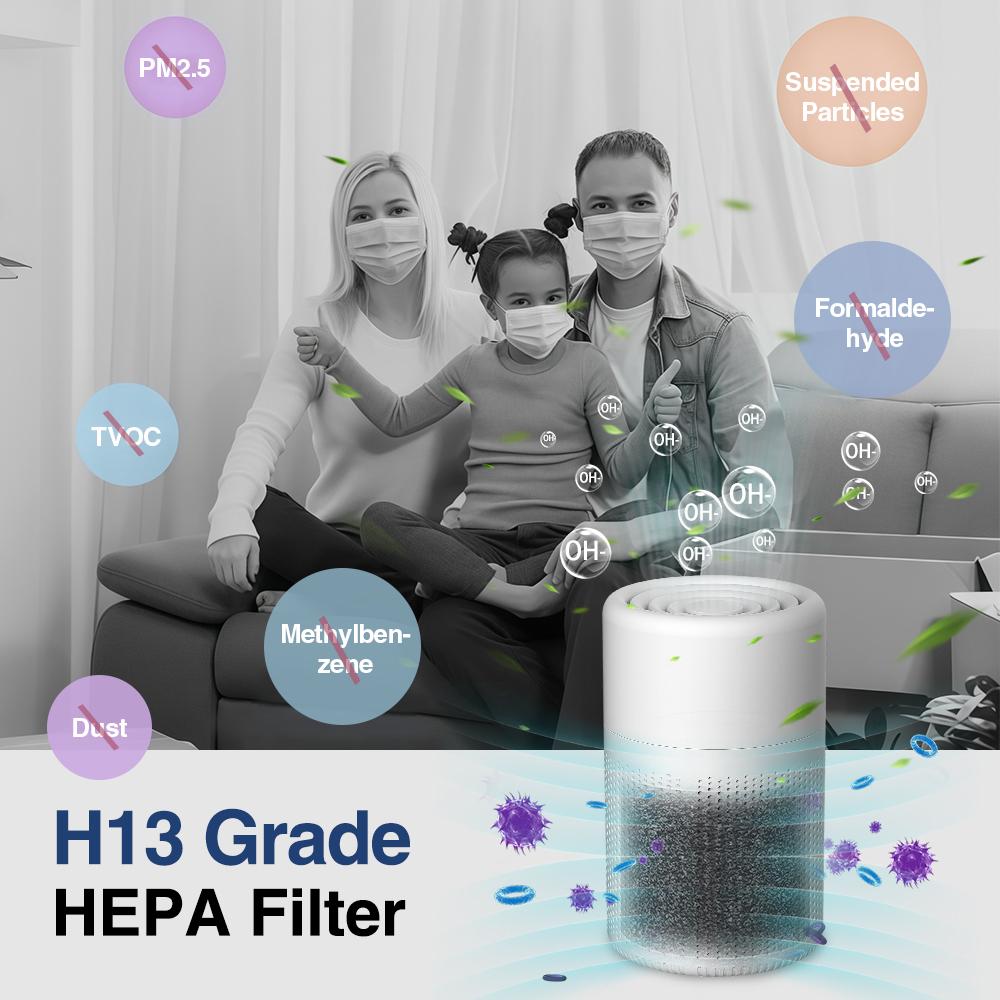 Desktop Air Purifier Smoke Odor Negative Ion Generator Household HEPA Air Purifier Purifying Air Formaldehyde for Car and Room