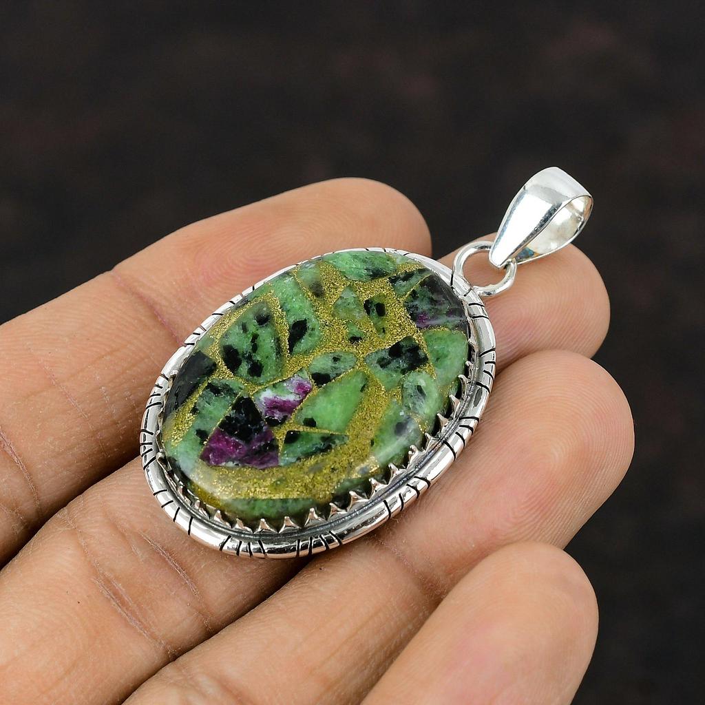 Kupfer Rubin Zoisit Anhänger Einzigartiger Stil Schmuck 925 Sterling Silber Anhänger Handgefertigter Designer Anhänger Echter Edelstein Schmuck Geschenk für Mama