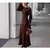 Spring New Women's Clothing French Style Casual round Neck Long Sleeves High Waist A- line Knitting Mid Length Long Length Mini Dress
