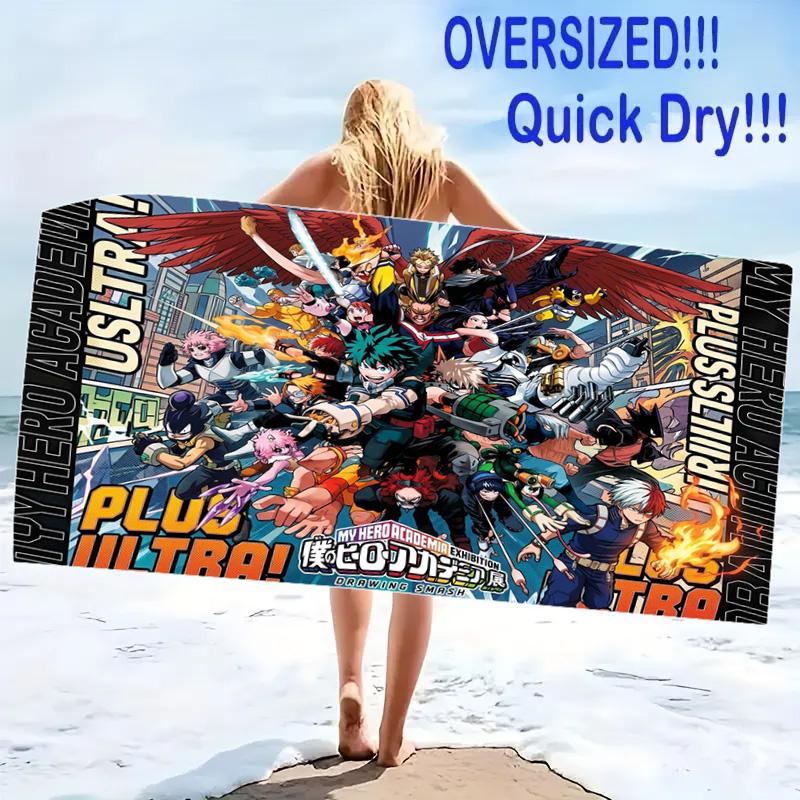 Anime Hero Academia Print Beach Towel, Large Soft Quick Dry Towel for Beach Camping Swimming