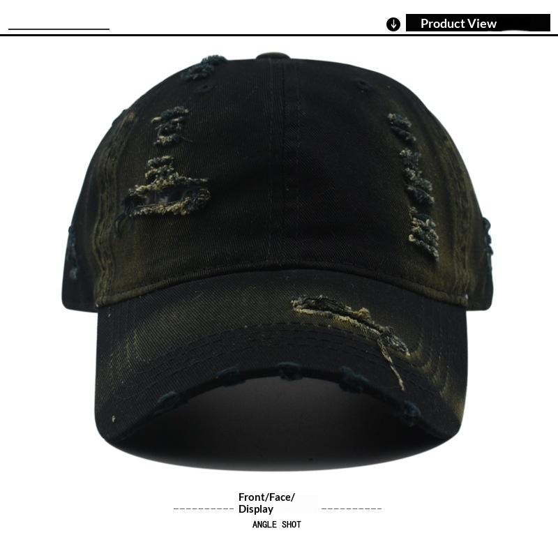 Grensoverschrijdende Hottrend Gescheurde Baseballpet Gewassen Kleurverloop Snapback Ademend PVC 6-Panel Koppels Gebogen Vizier Effen