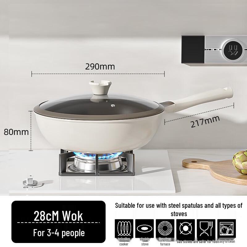 Red Chef White Ceramic Wok