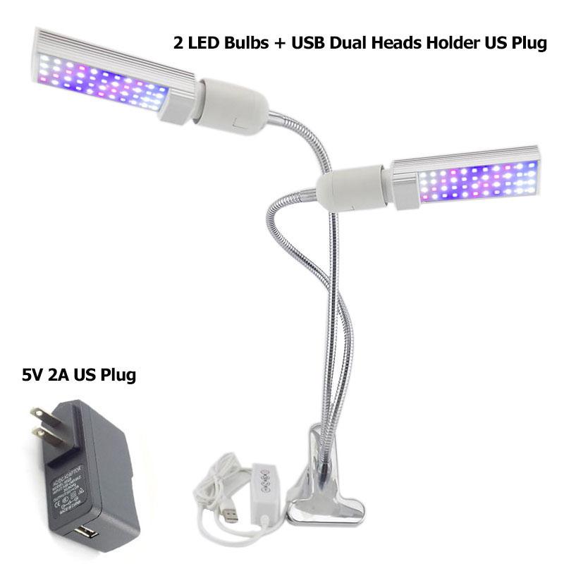 2head  44 LED Grow Light Indoor Plants Red Blue Lighting Phyto Lamp Bulbs 5V USB Timer Full Spectrum for Cultivo Indoor Growbox