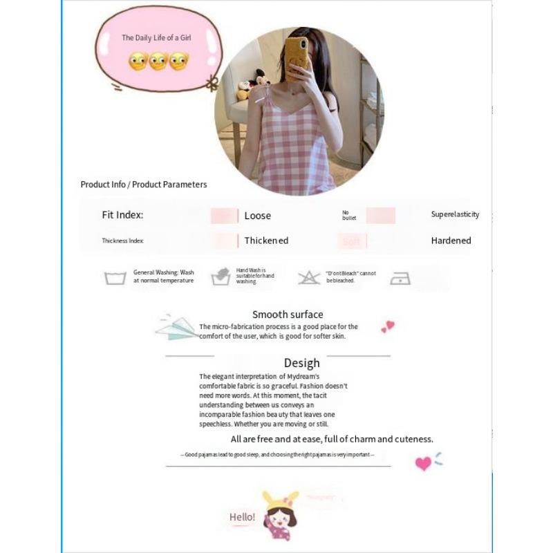 1PC Pajamas with Chest Pads, Women's Summer and Korean Version Suspender Pajamas, Loose Girls, Cute Students, Free Blindfolds