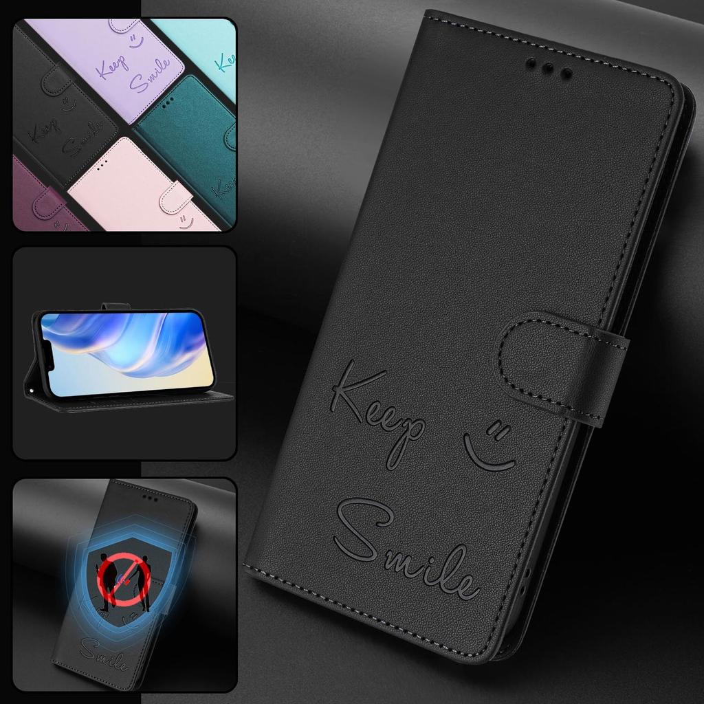 Custodia a Portafoglio in Pelle a Libro per Cubot Max 5 A10 P50 A20 A30 A40 P90 X100 Note 40 60 Design Embossato Keep Smile con Laccetto da Polso