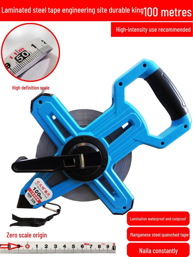 Large Measuring Tape Set: 50m, 30m Steel Tapes and 100m Cloth Tape for Construction, Engineering and Handheld Measurements.