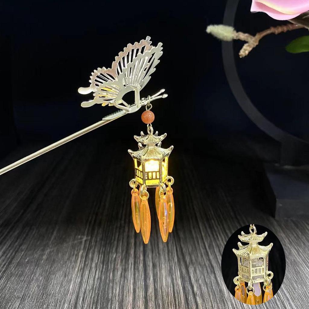Ancient Style Luminous Hairpin: High-End Alloy Lantern Design for Hanfu Skirts