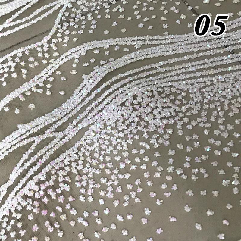 Glitter Sequin Lace Fabric Iron Bronzing Wave Pattern Polyester Material Bridal Wedding Party Evening Dress Fabric DIY Textile