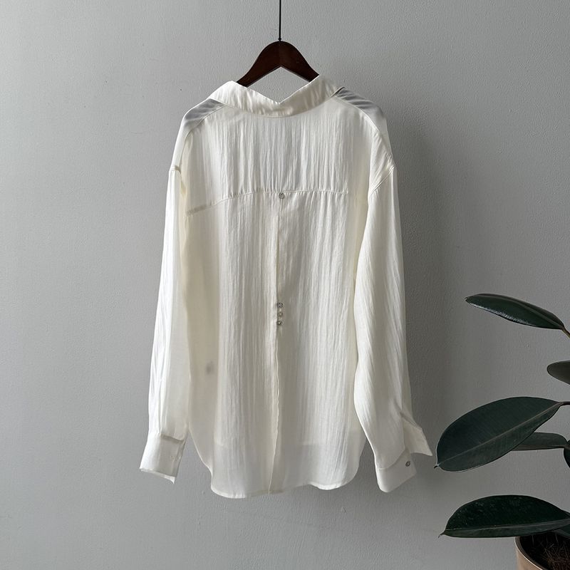 

French style Back Split Tencel Sun Protection Shirts Women Summer New Solid Elegant Thin Outdoor Cover up Outerwear Milk White L